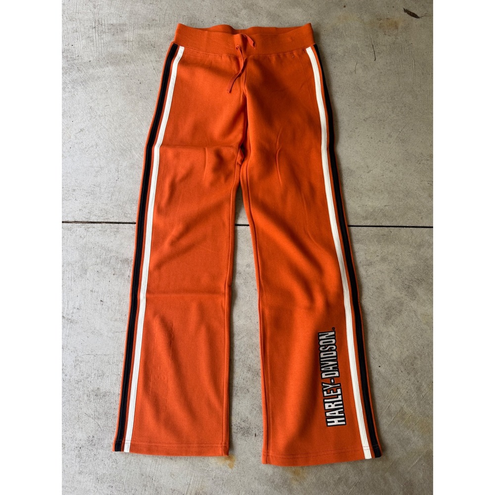 Harley-Davidson Womens Orange Wide Leg Striped Sweatpants XS Drawstring Biker